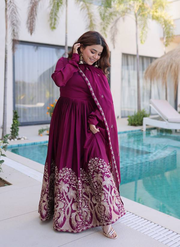 Turquoise Sequence Work Net Anarkali Gown