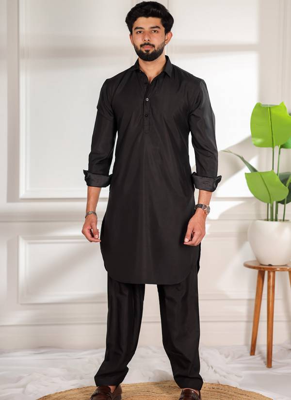 Purple Velvet Hand Block Printed Silk Blend Mens Kurta