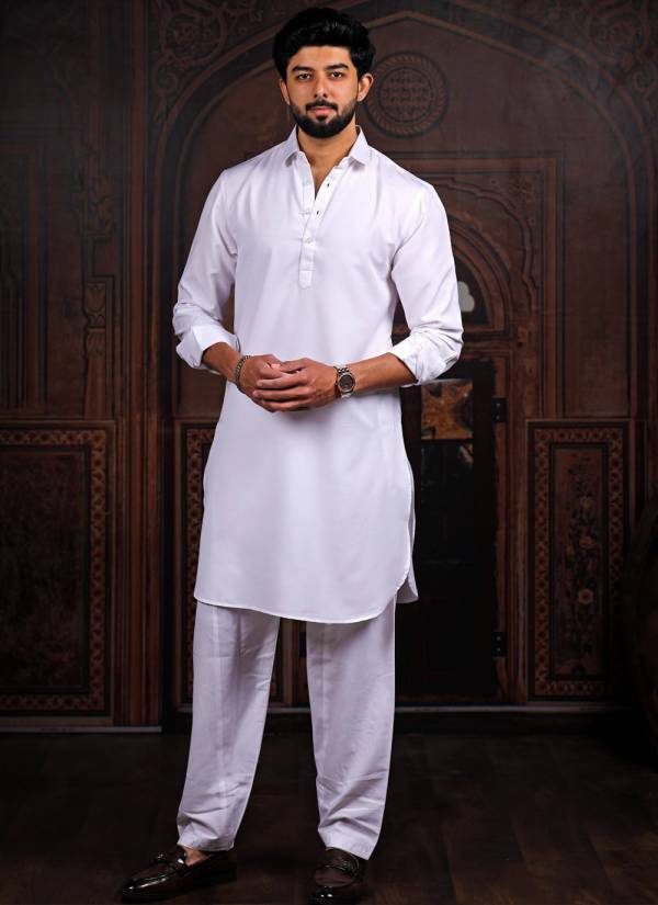 Powder Blue Thread Embroidered Satin Mens Kurta