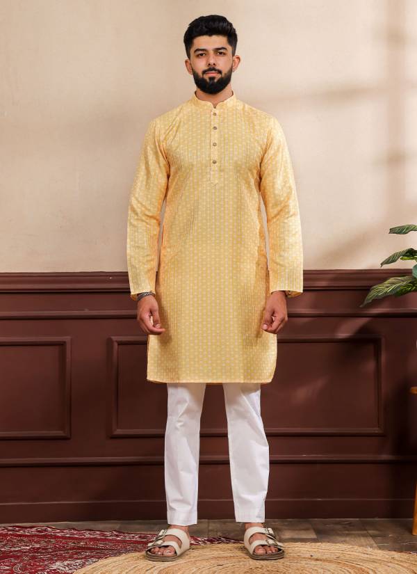 Champagne Gold Zari Woven Linen Indo Western Mens Outfit