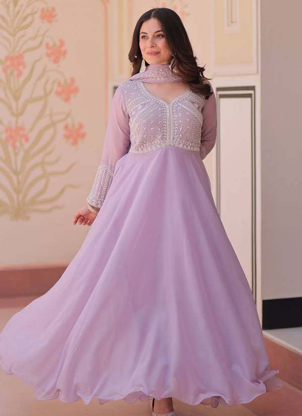 Powder Blue Zardozi Embellished Silk Blend Evening Gown
