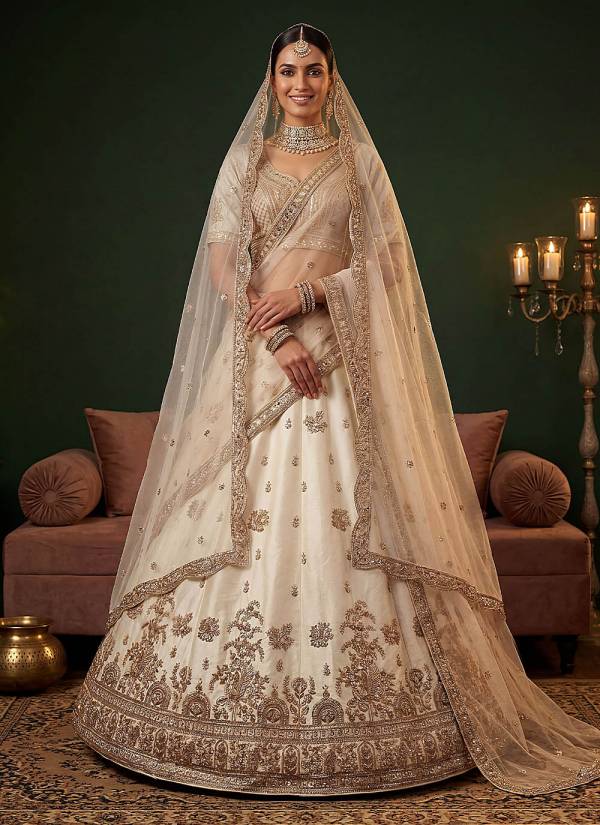 Champagne Gold Digital Printed Bridal Silk Lehenga Choli