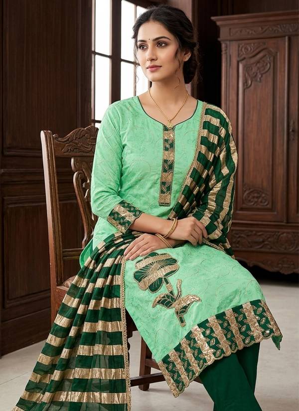 Emerald Green Resham Thread Georgette Jaipuri Suit
