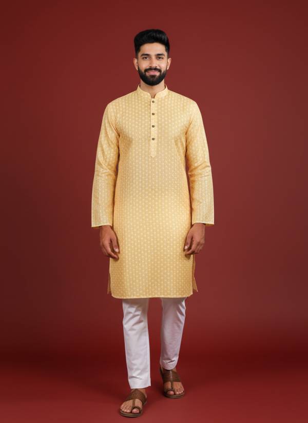 Classic Beige Stone Work Linen Mens Kurta