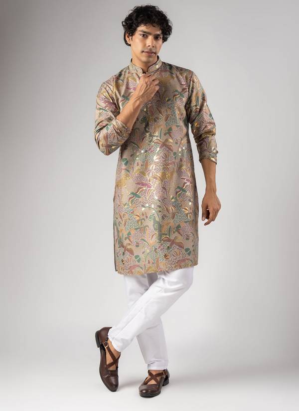 Powder Blue Thread Embroidered Satin Mens Shirt