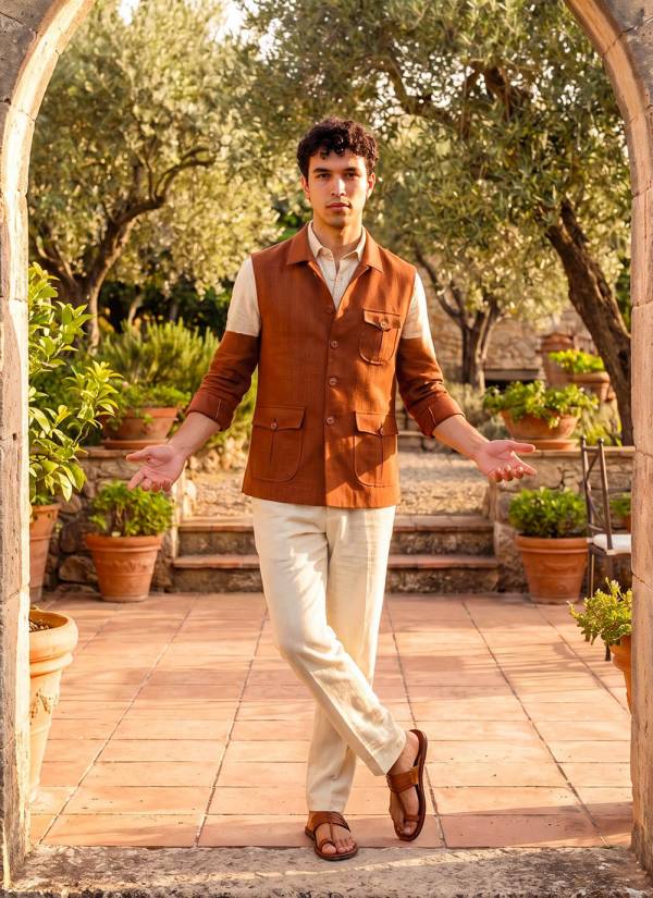 Purple Velvet Stone Work Khadi Mens Waistcoat Set