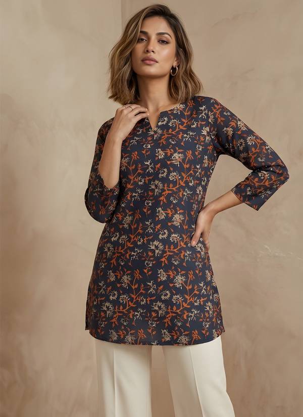 Turquoise Hand Block Printed Art Silk Western Dress
