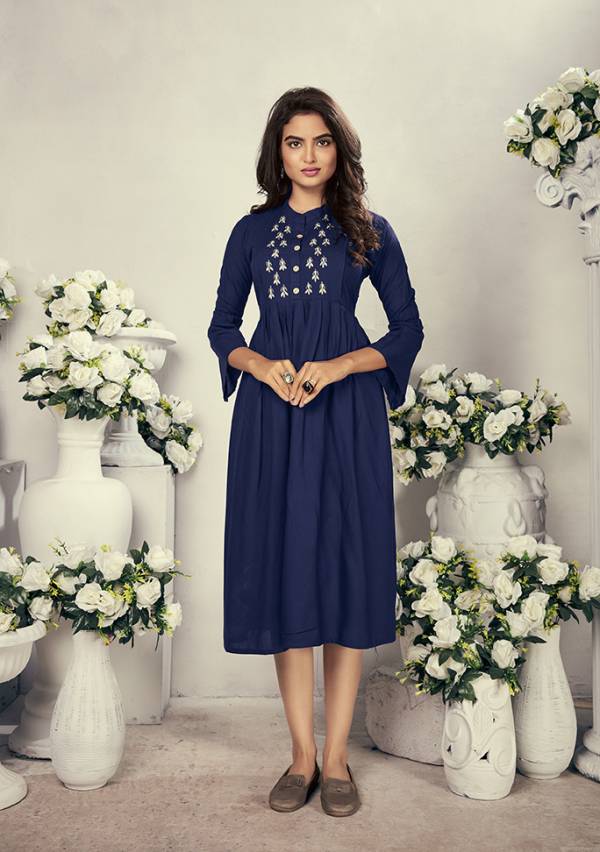 Powder Blue Stone Work Muslin Rayon Kurti