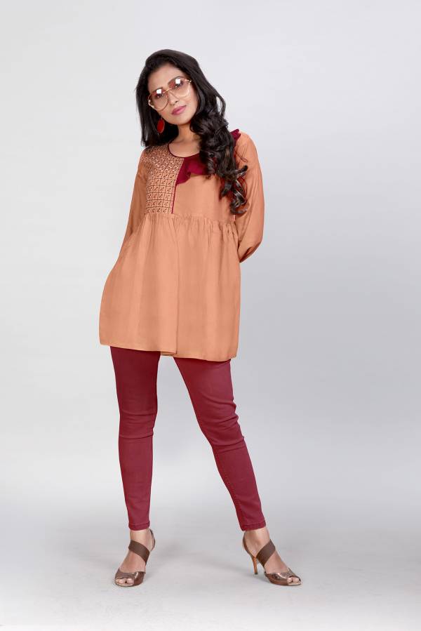 Rani Pink Resham Thread Viscose Embroidered Kurti