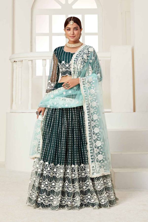 Silver Grey Kundan Work Organza Indo Western Lehenga