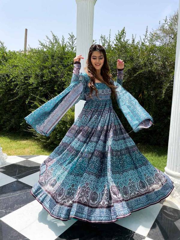 Off White Kundan Work Velvet Indo Western Gown