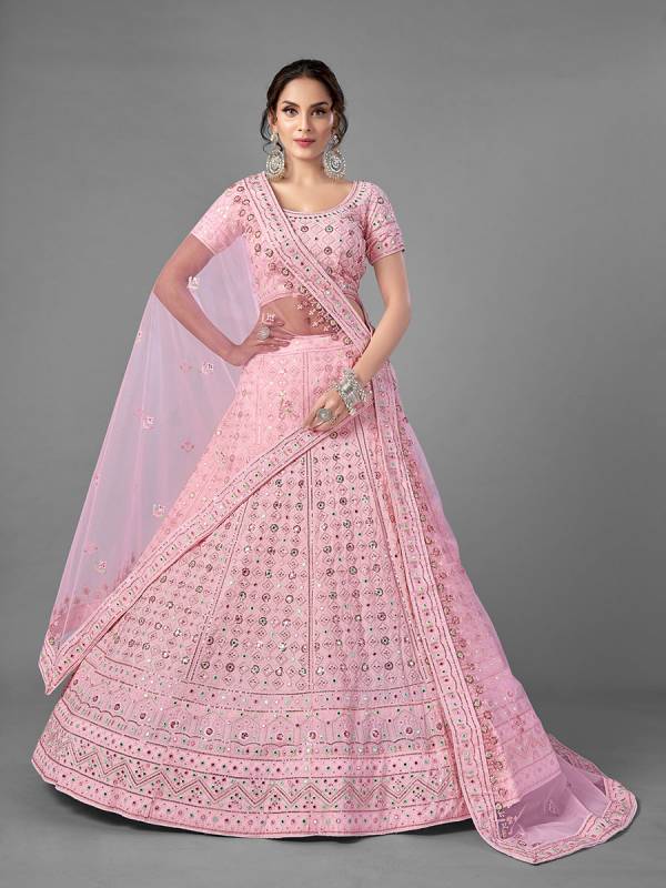 Powder Blue Kundan Work Organza Lehenga Choli