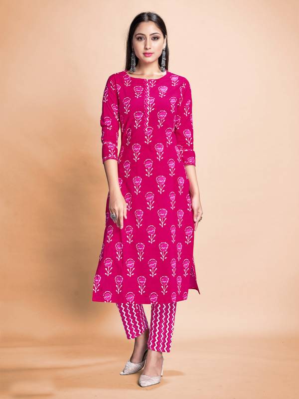 Rani Pink Stone Work Georgette Cotton Kurti