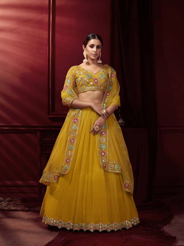 Turquoise Sequence Work Velvet Party Wear Lehenga