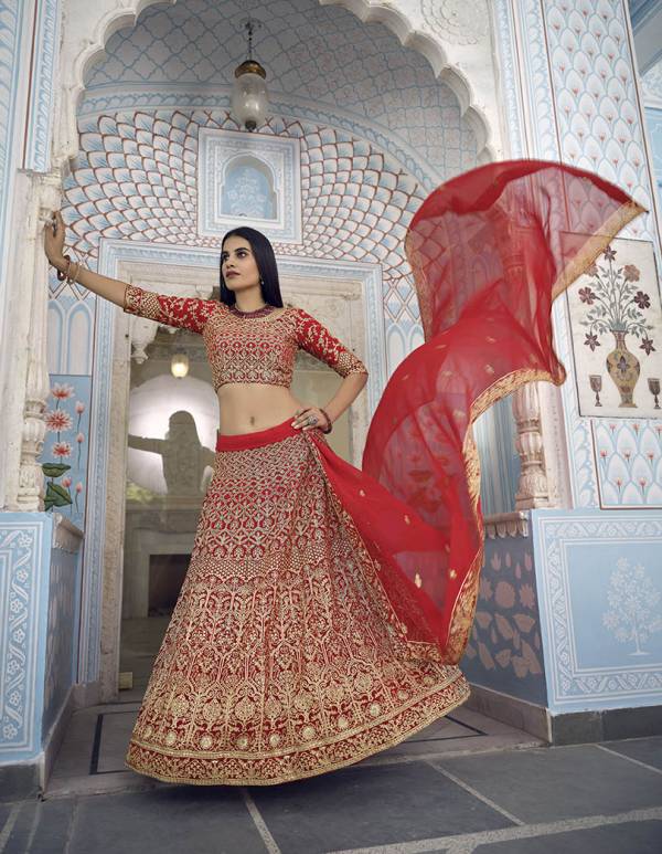Olive Green Zardozi Embellished Georgette Party Wear Lehenga