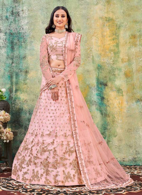 Olive Green Sequence Work Tissue Silk Designer Lehenga