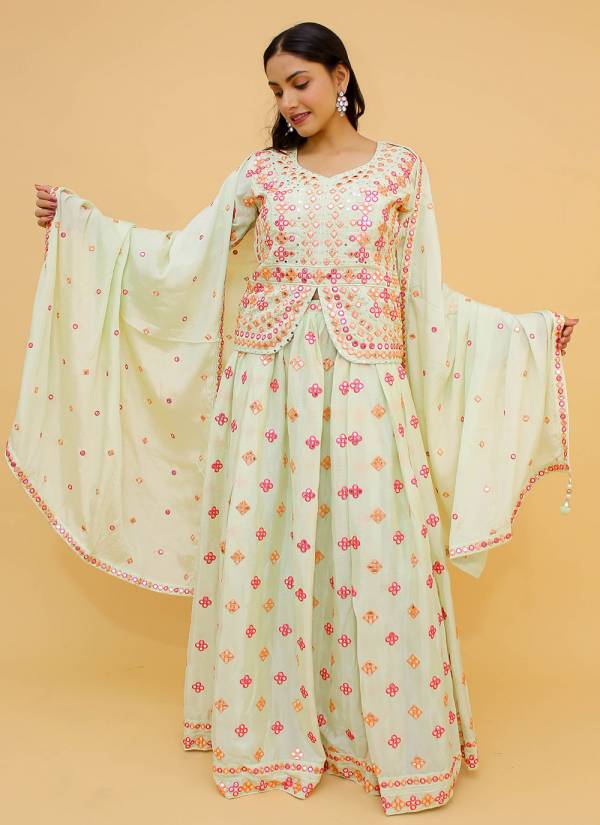 Coral Peach Digital Printed Satin Party Wear Lehenga