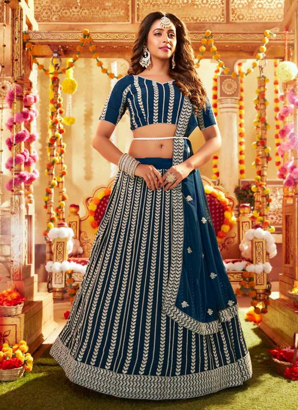 Powder Blue Digital Printed Satin Indo Western Lehenga