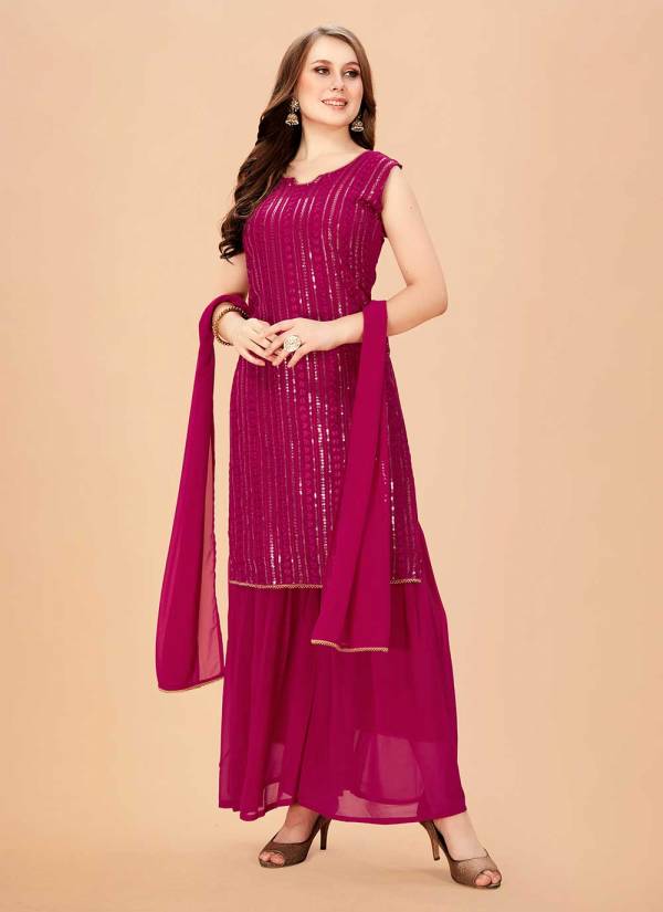 Purple Velvet Thread Embroidered Cotton Silk Eid Collection Suit