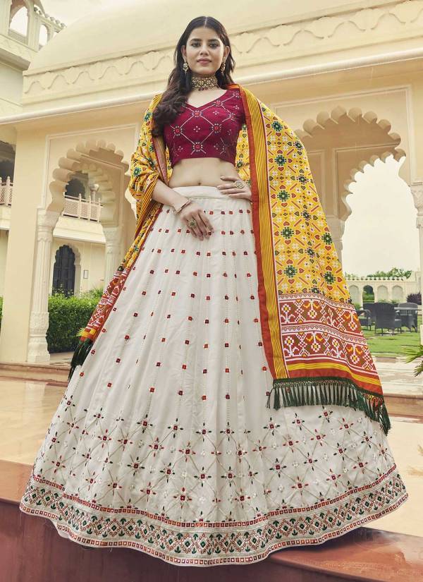 Burnt Orange Kundan Work Satin Wedding Lehenga