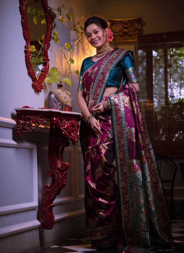 Olive Green Thread Embroidered Velvet Printed Saree