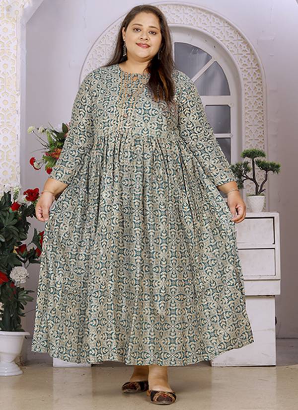 Turquoise Thread Embroidered Crepe Georgette Kurti