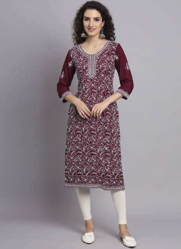 Wine Red Stone Work Georgette Anarkali Kurti
