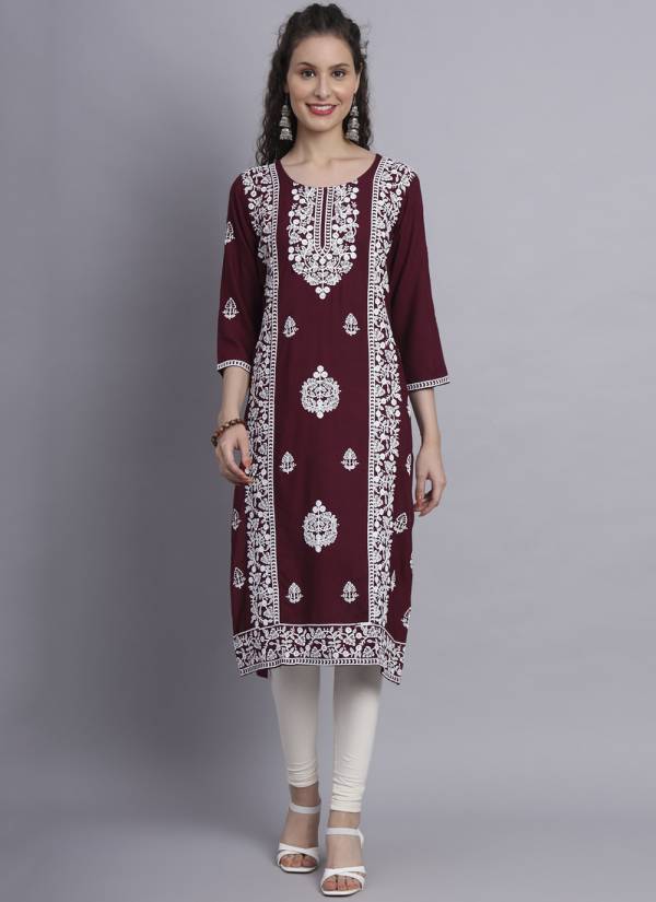 Fuchsia Thread Embroidered Chiffon Long Kurti