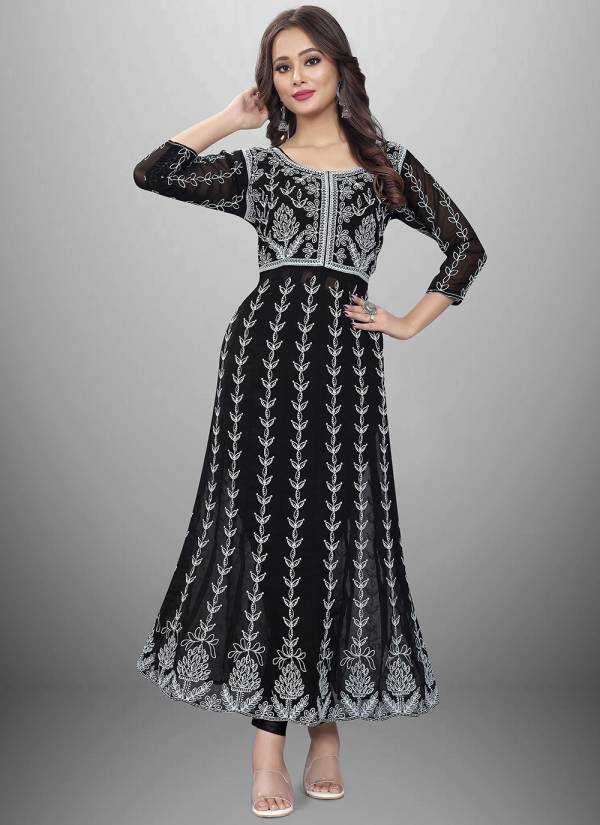 Powder Blue Zari Woven Rayon Georgette Kurti