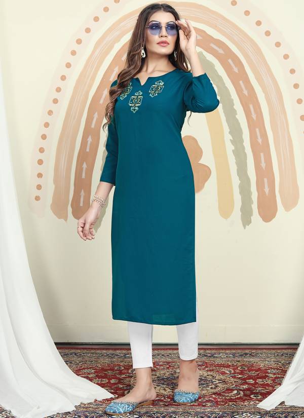 Royal Blue Thread Embroidered Muslin Designer Kurti