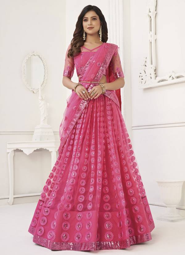 Wine Red Kundan Work Velvet Bridal Lehenga