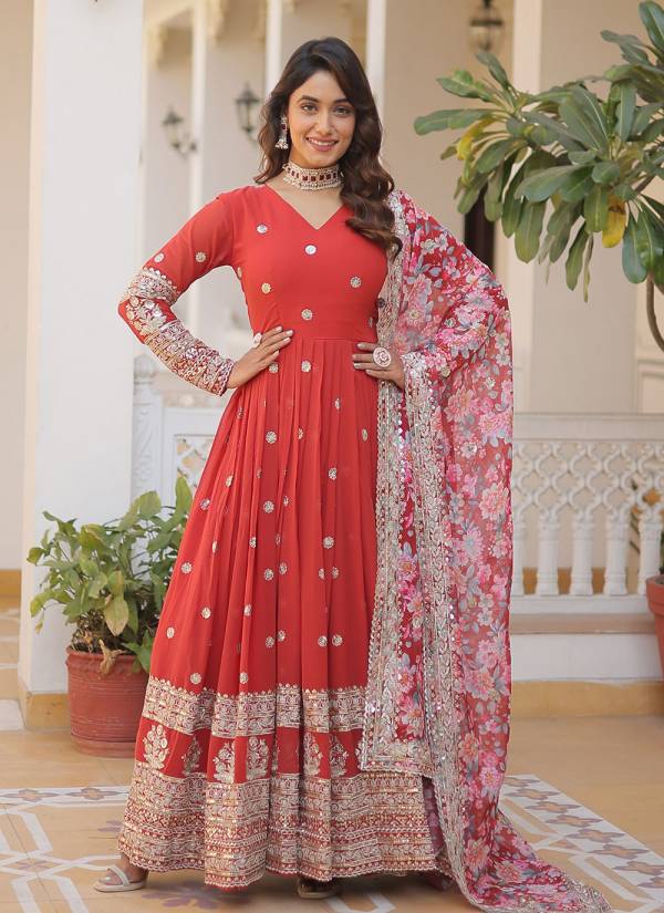 Fuchsia Kundan Work Silk Blend Designer Gown