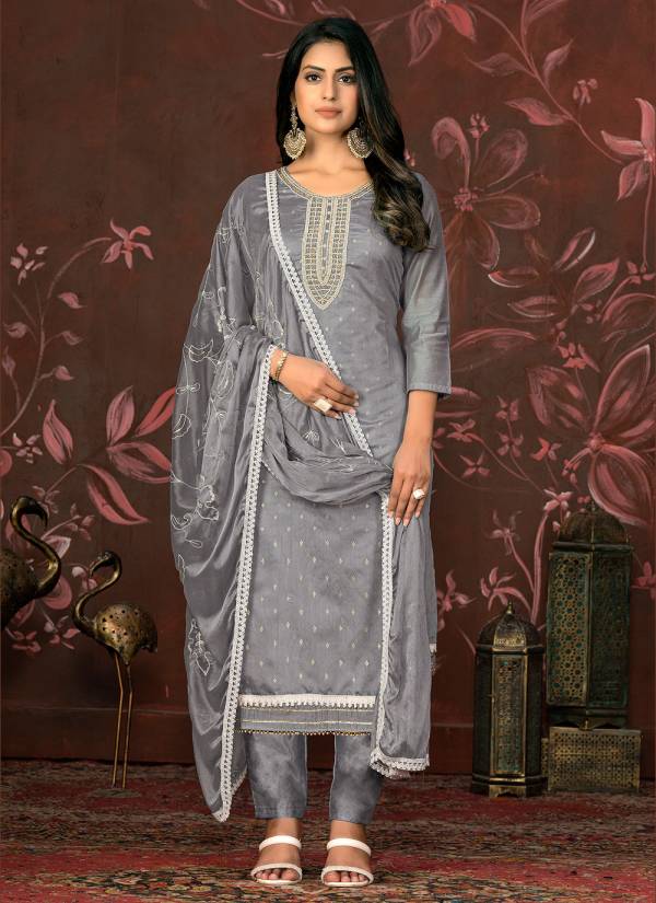 Champagne Gold Zari Woven Velvet Salwar Kameez Suit