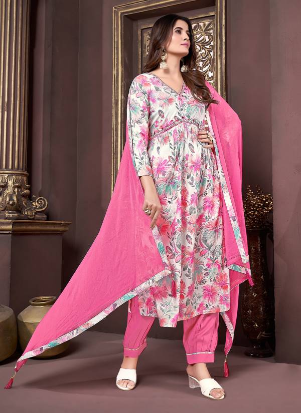 Wine Red Hand Block Printed Art Silk Punjabi Suit
