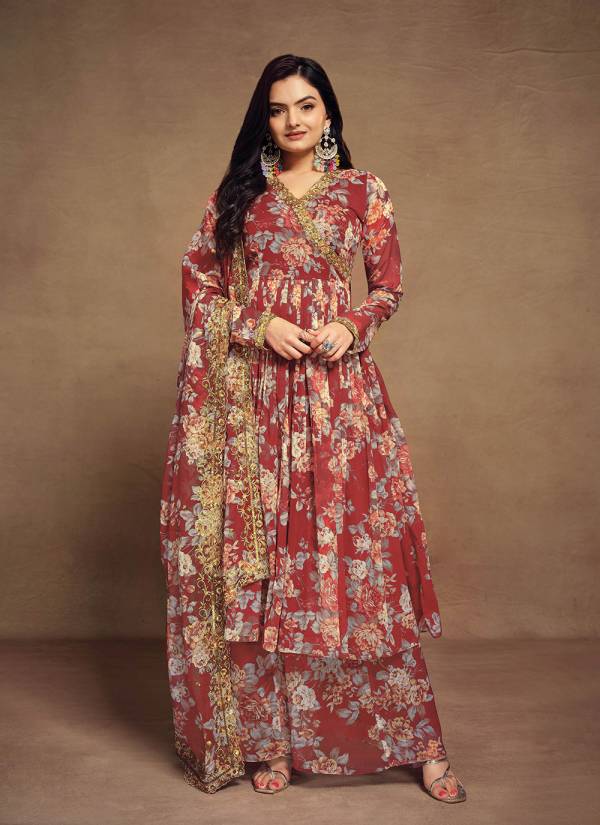 Coral Peach Zari Woven Velvet Casual Western Dress