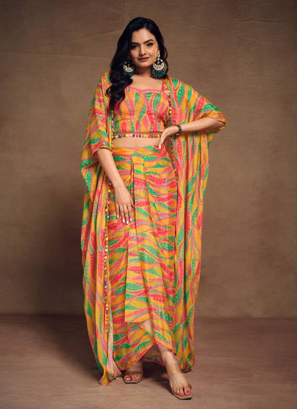 Emerald Green Resham Thread Georgette Party Dress
