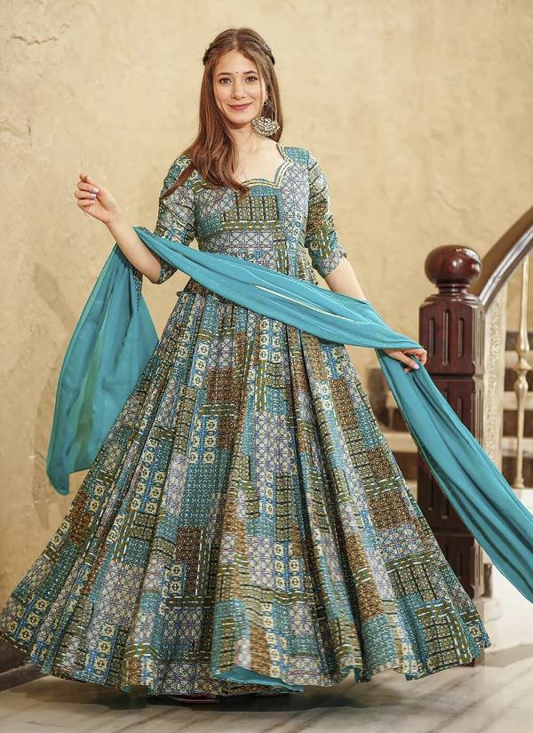 Sea Green Gota Patti Net Indo Western Gown