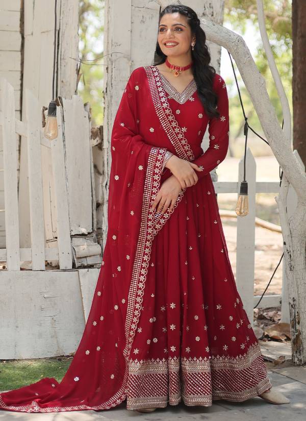 Deep Maroon Sequence Work Velvet Party Wear Gown
