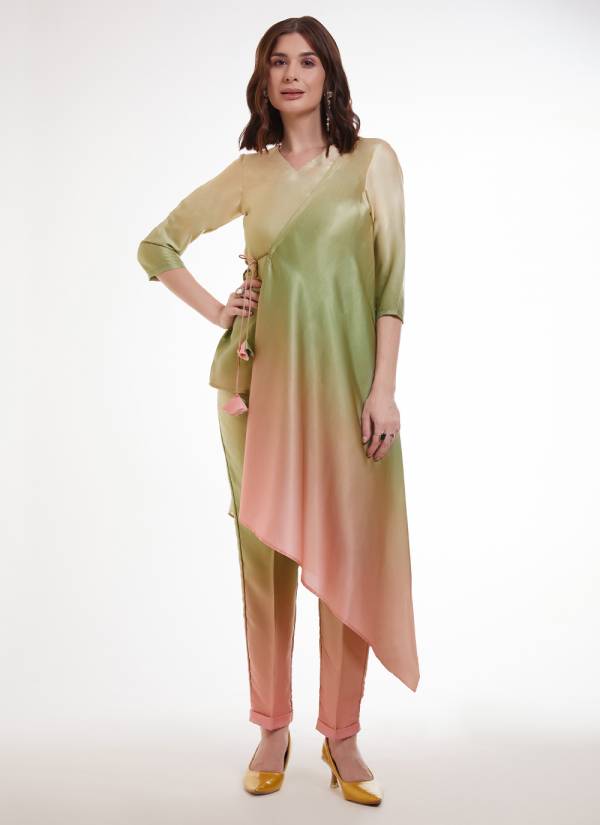 Coral Peach Stone Work Cotton Silk Party Dress