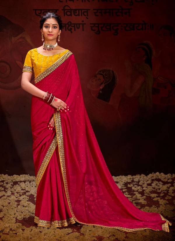 Burnt Orange Hand Block Printed Crepe Banarasi Silk Saree