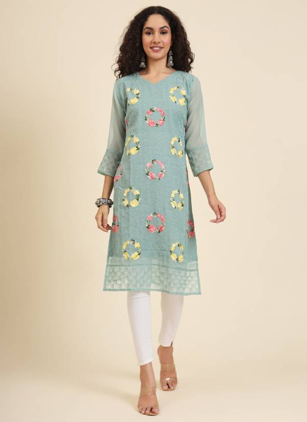 Blush Pink Resham Thread Crepe Designer Kurti