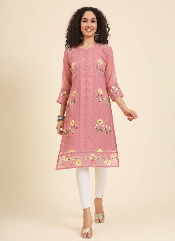 Turquoise Stone Work Muslin Anarkali Kurti