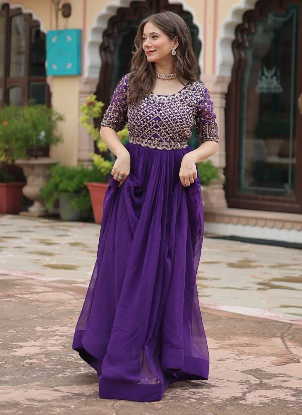 Powder Blue Digital Printed Lycra Net Designer Gown