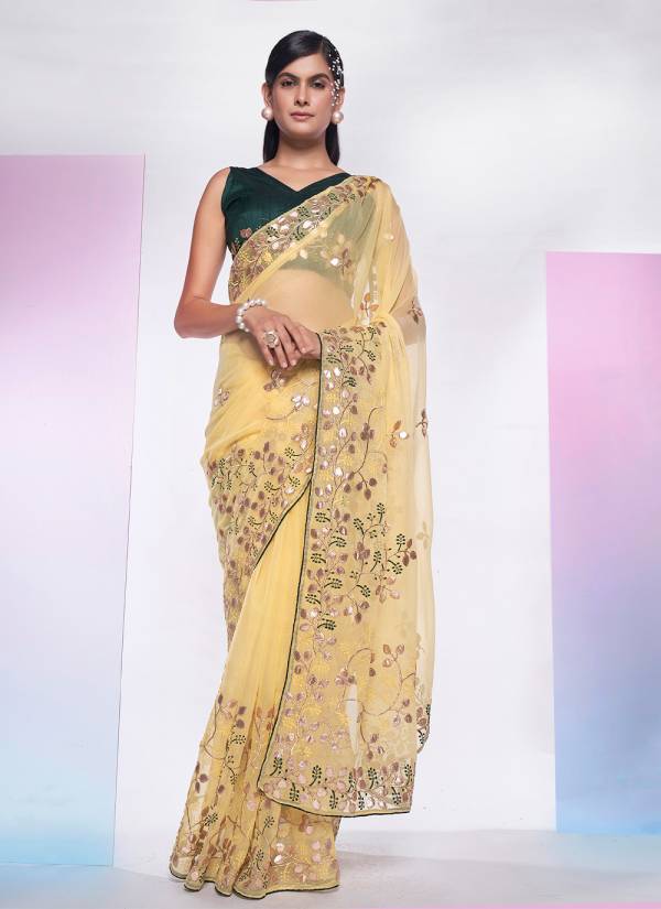 Blush Pink Resham Thread Organza Banarasi Silk Saree
