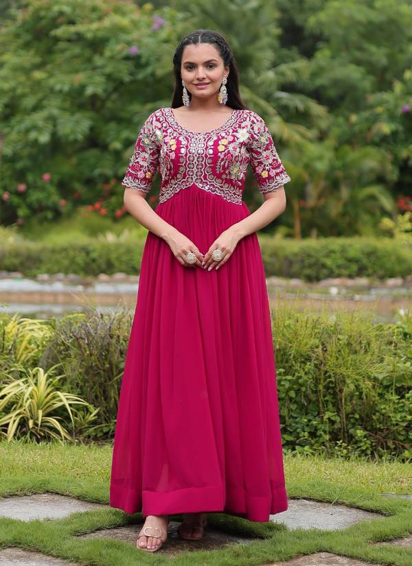 Classic Beige Sequence Work Satin Designer Gown