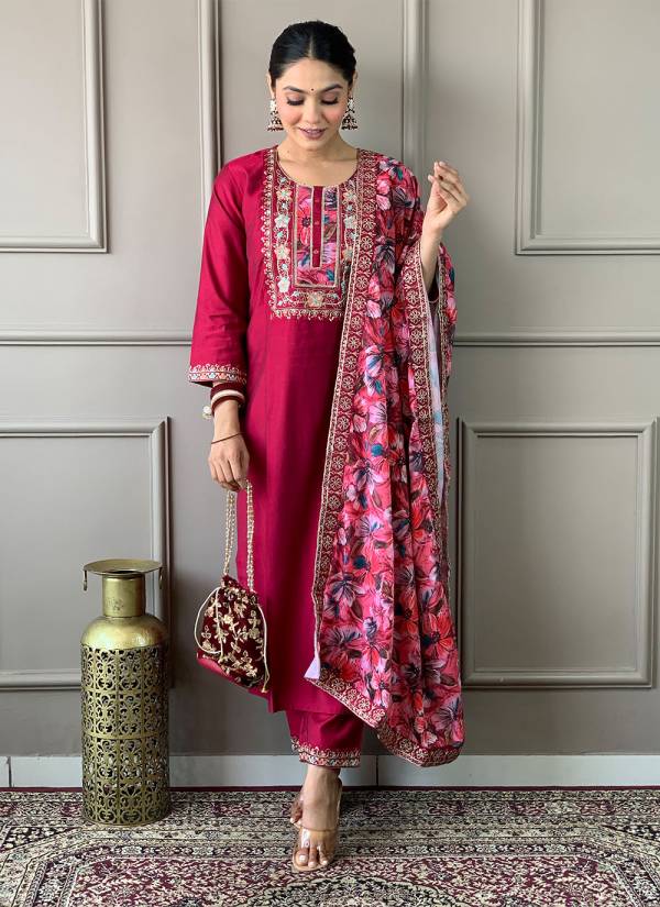 Rani Pink Stone Work Cotton Silk Salwar Kameez Suit