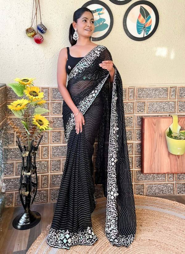 Classic Beige Hand Block Printed Crepe Georgette Saree