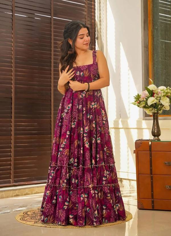 Deep Maroon Gota Patti Silk Blend Wedding Gown