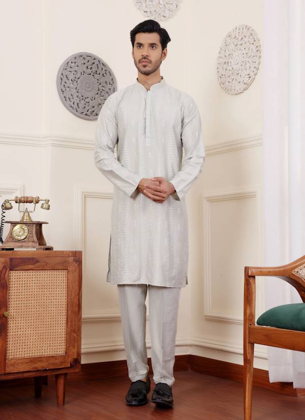 Golden Ivory Resham Thread Brocade Kurta Pajama Set