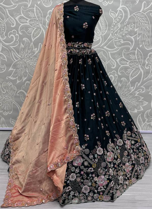 Powder Blue Gota Patti Raw Silk Bridal Lehenga
